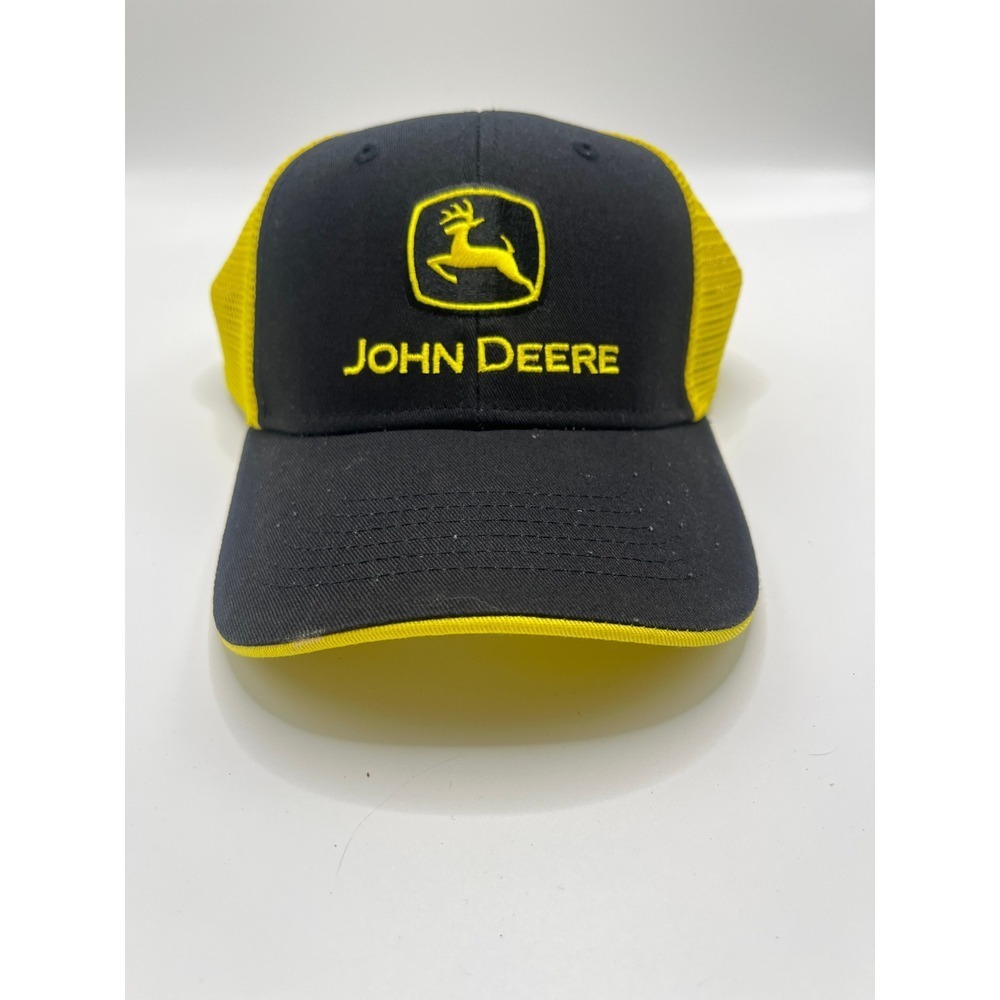John Deere Trucker Hat Black Yellow Mesh Snapback Logo Baseball Cap RN125481